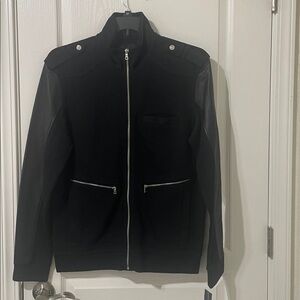 INC International Concepts Black Jacket with Leather Sleeves